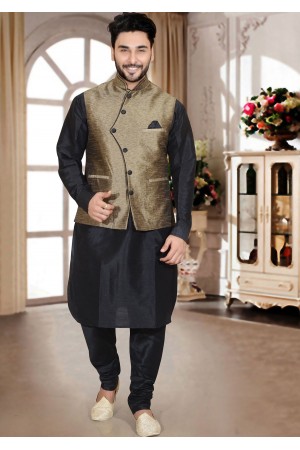 BLACK MENS KURTA JACKET SET